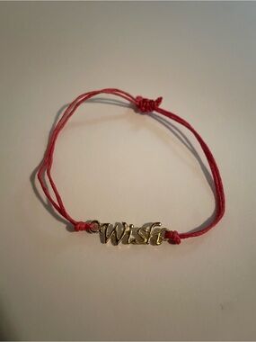 Gold 'Wish' Charm pink String Bracelet